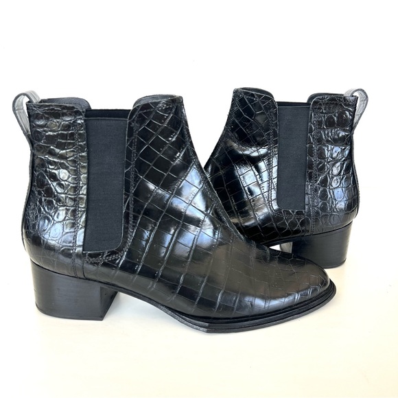 RAG & BONE Walker II Black Croc Embossed Leather Heel Bootie Ankle Boots Sz 41 - Picture 7 of 15